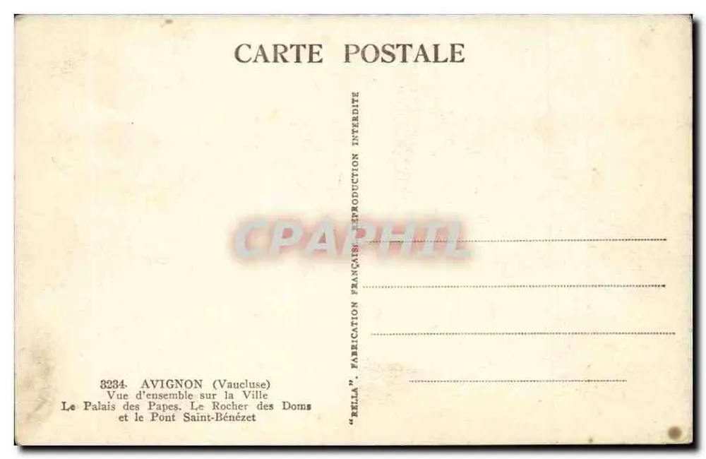 Avignon — Vista geral da Cidade, o Palácio dos Papas, o Rocher des Doms e o Ponte Saint-Bénézet — "Rella" - Verso