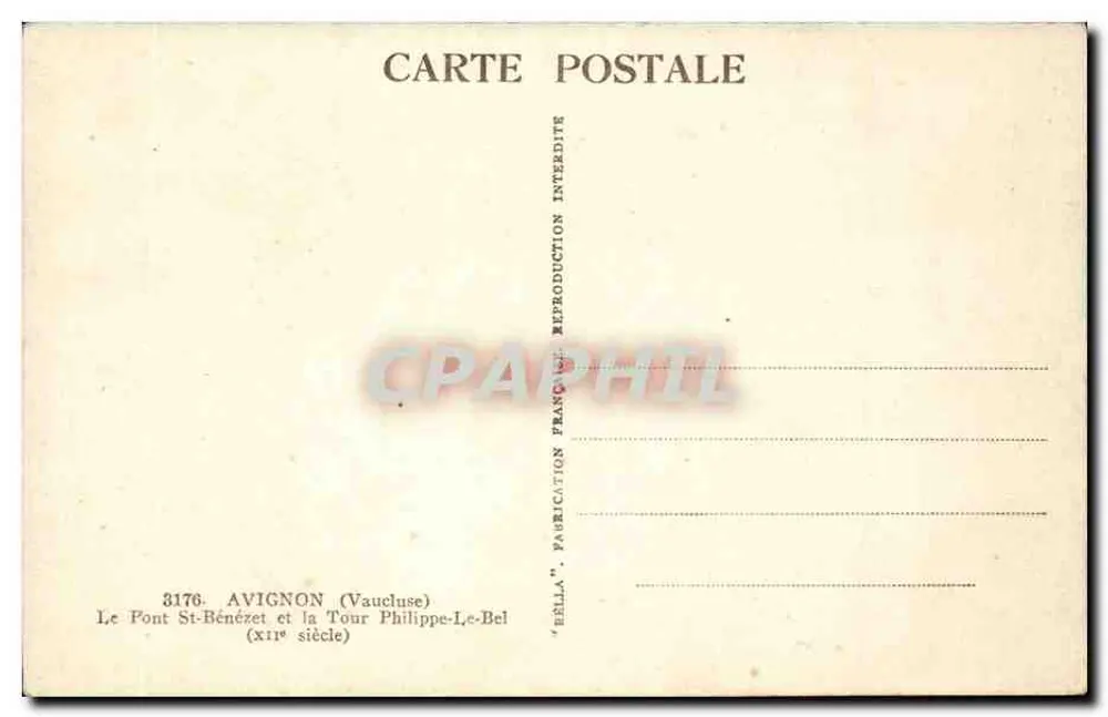 Pont Saint-Bénézet et Tour Philippe-Le-Bel — Avignon (Vaucluse) — 'BELLA' n°3176 - Verso