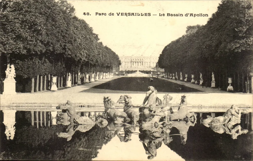 Parque de VERSAILLES — O Bassin d'Apollon — Héliotypie A. Bourdier - Frente