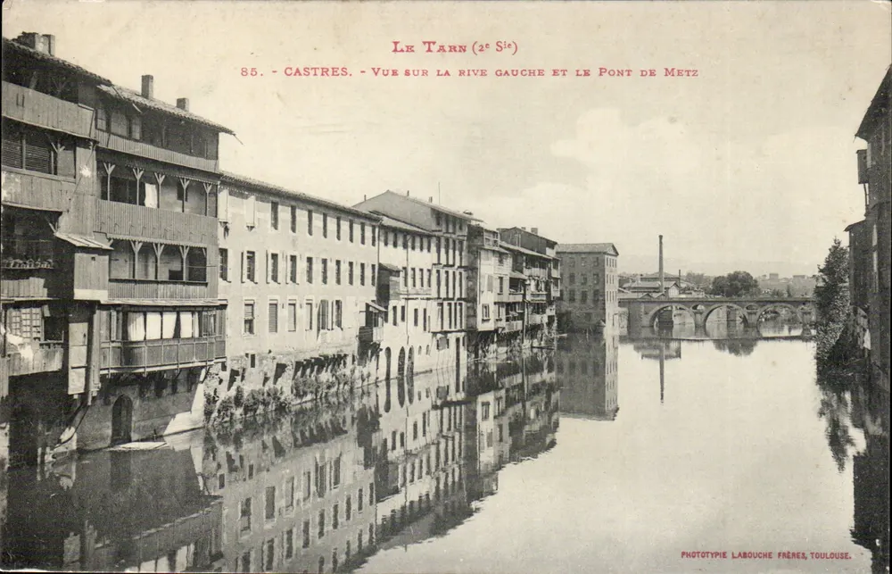 Castres — Aussicht auf die linke Uferseite und die Metz-Brücke — Phototypie Labouche Frères, Toulouse - Vorderseite