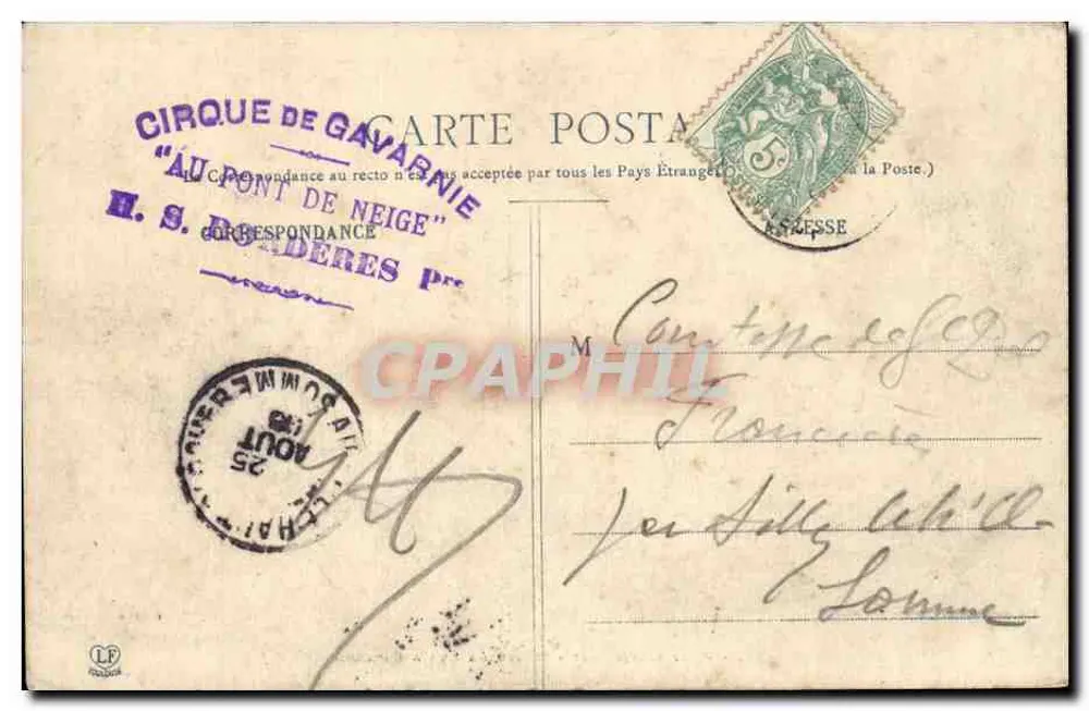 Pont d'Arroucat — Estrada de Luz para Gavarnie — Editor Philippe Laboujine, n° 323 - Verso