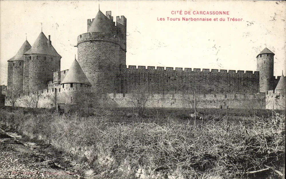 Cité de Carcassonne — Die Narbonnaise- und Schatzturm — Verlag: Phototypie de l'École Nationale - Vorderseite