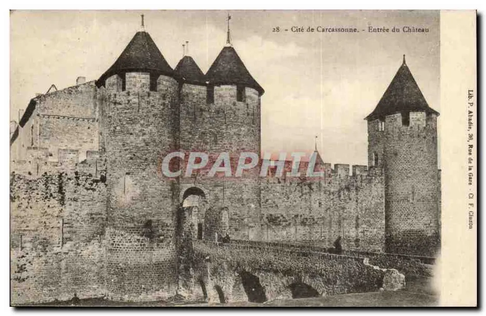 Cidade de Carcassonne — Entrada do Castelo — Lib. P. Athélie, 38, Rue de la Gare — Cl. F. Cluzon - Frente