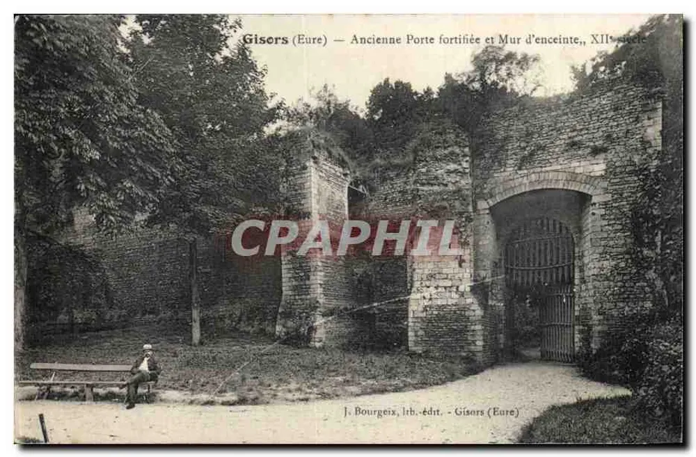 Gisors (Eure) — Alte befestigte Pforte und Umfassungsmauer, 12. Jahrhundert — J. Bourgeix, lith. ed. Gisors (Eure) - Vorderseite