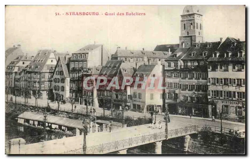 Strasbourg - Quai des Bateliers — visão do cais e da torre da torre de relógio, editor MAGMOD, n° 51 - Frente