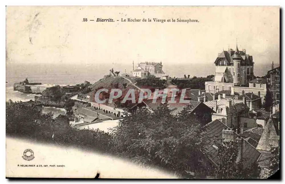 Biarritz - O Rocher da Virgem e o Sémaphore — R. HELMLINGER & CIE, IMP. PHOT. NANCY, n°55 - Frente