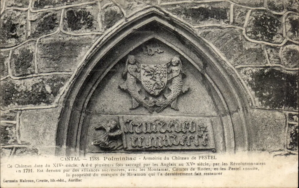 Polminhac — Wappen des Schlosses Pestel — Germatin Malroux, lib.édit., Aurillac - Vorderseite