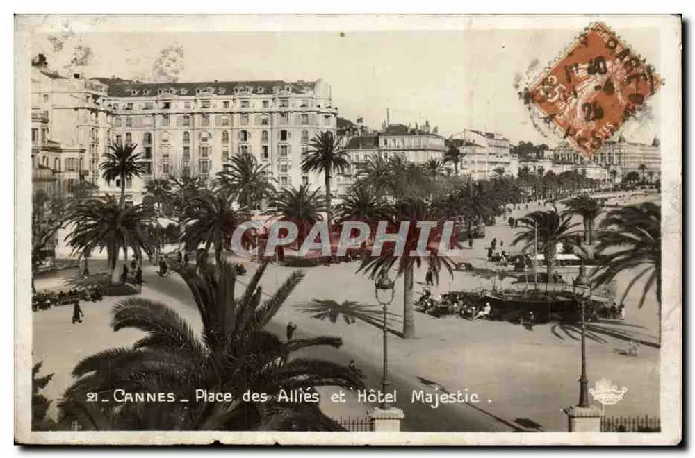 Cannes - Place des Alliés und Hotel Majestic — Verlag Rostan et Munier, Nice, Nr. 21 - Vorderseite