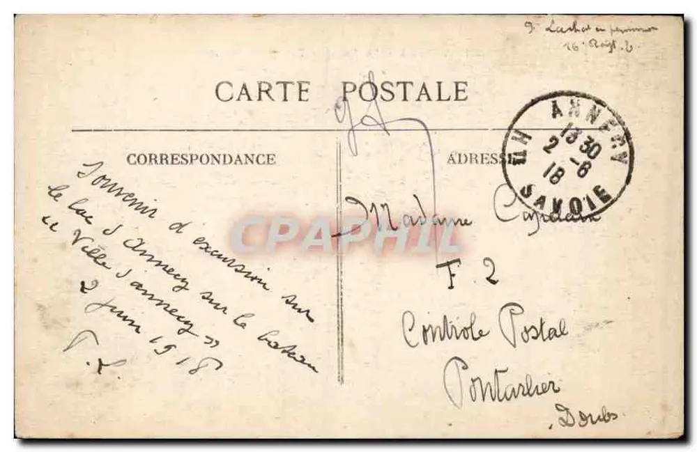 Annecy — See und Tournette (2357 m) — A. Dardel — Annecy, Nr. 395 - Rückseite