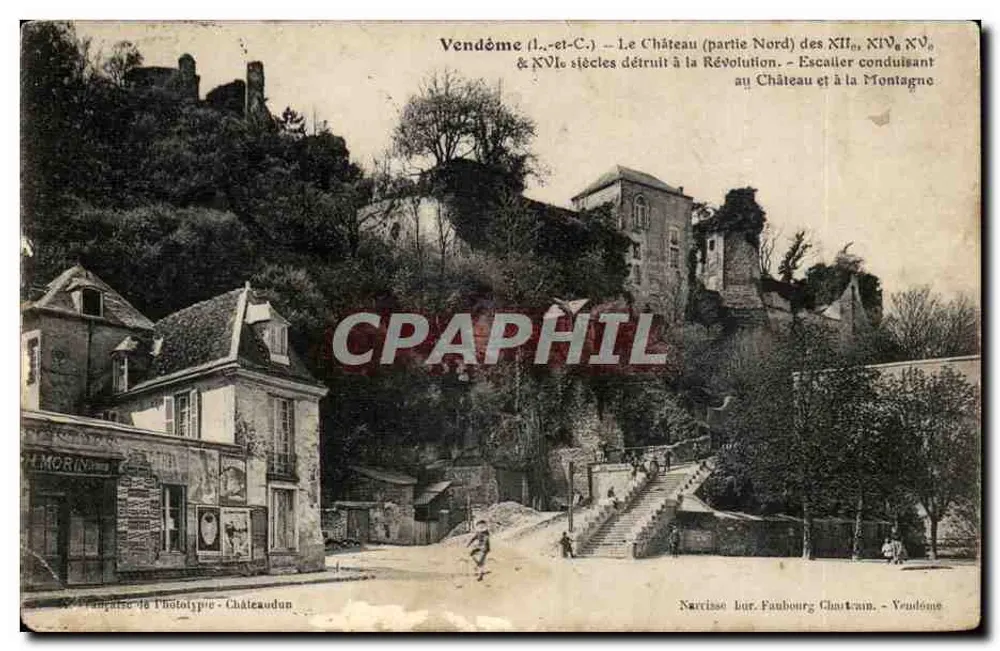 Vendôme (Loir-et-Cher) — Das Schloss (Nordteil) der 12., 14. und 16. Jahrhunderte zerstört während der Revolution. Treppenweg zum Schloss und zur Berg — Verlag: Ampalise de Phototype, Châteaudun - Vorderseite
