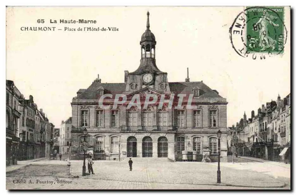 Chaumont — Place de l'Hôtel-de-Ville — Chehe A. Pourtoy, Verleger - Vorderseite