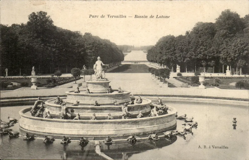Parco di Versailles — Bassin de Latone — A.B. a Versailles - Recto