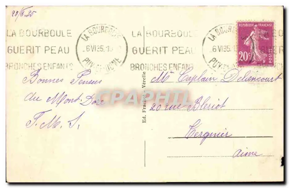 O MONT DORE - Cachoeira de Queureilh — Edição Frachet-Vérelle n°120 - Verso