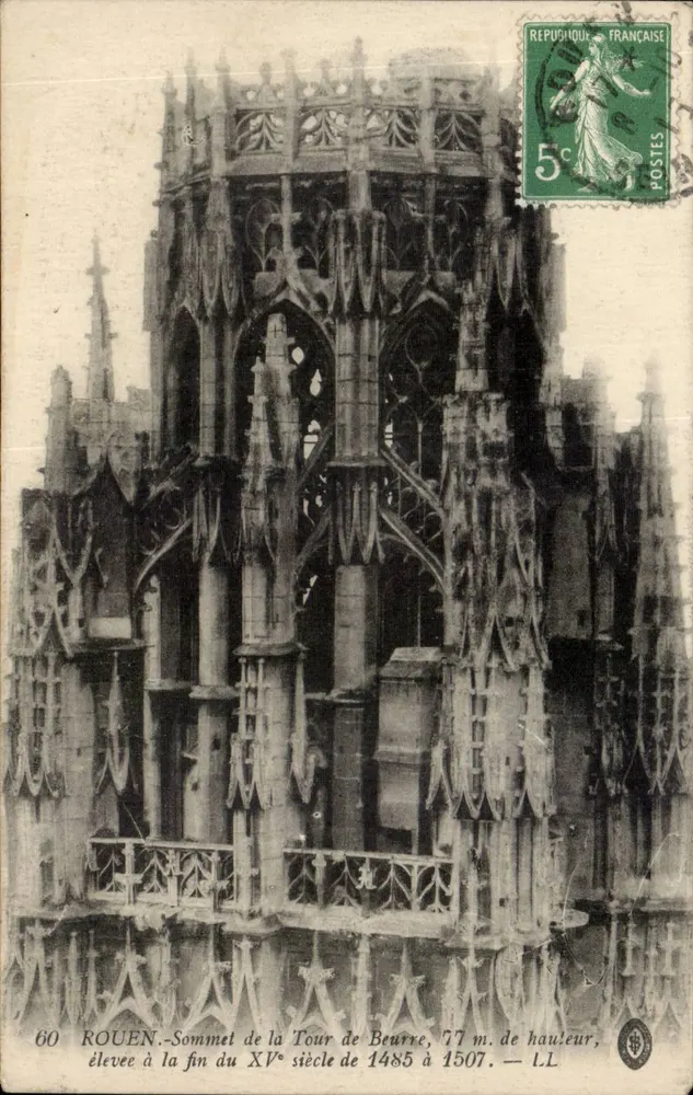 Rouen — Cima de la Torre del Queso, 77 m. de altura, construida a finales del siglo XV entre 1485 y 1507 — LL - Anverso