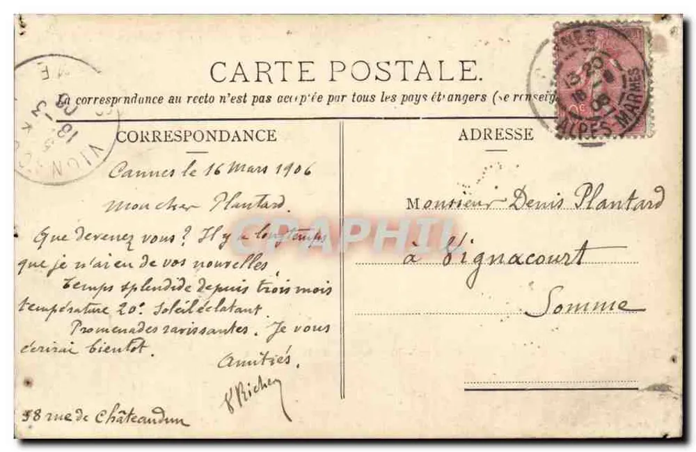Cannes - Promenade de la Croisette — Editor Eingetragene Schutzmarke, n° 871 - Verso
