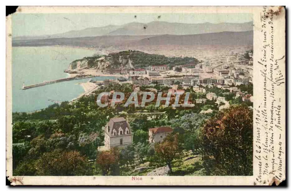 Vista aérea de Nice — com inscrição manuscrita — editor desconhecido, n° 439 - Frente