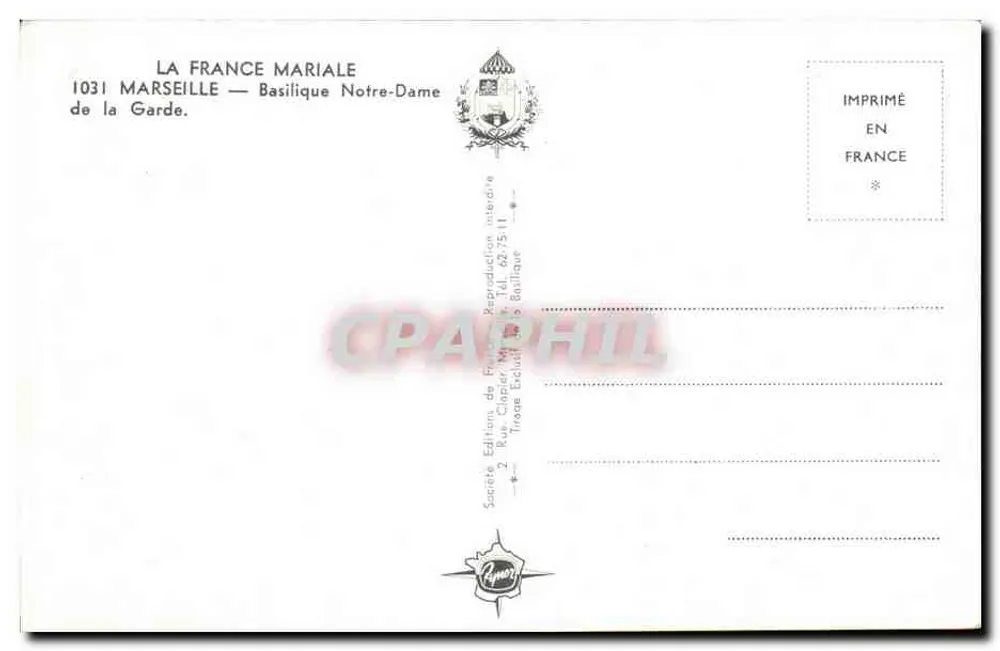 Basílica Nossa Senhora da Guarda — Marselha — editor La France Mariale, n° 1031 - Verso