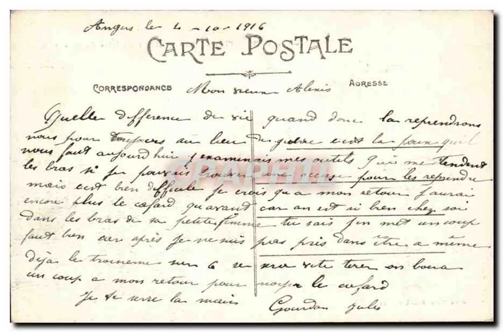 Angers — Place du Ralliement und das Postamtshaus — A. B. - Rückseite
