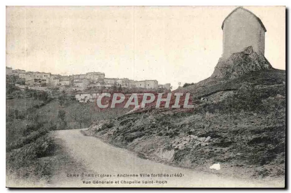 Cervières-Loire — Alte befestigte Stadt 1440 — Allgemeiner Blick und Kapelle Saint-Roch - Vorderseite