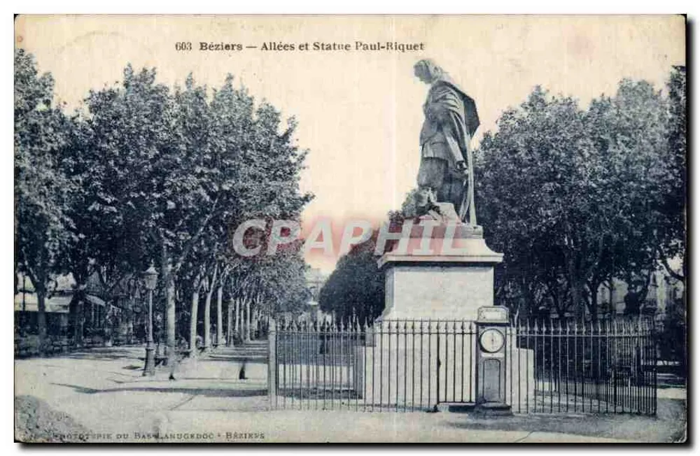 Béziers — Allées und Statue Paul-Riquet — Phototypie du Bas-Languedoc - Vorderseite