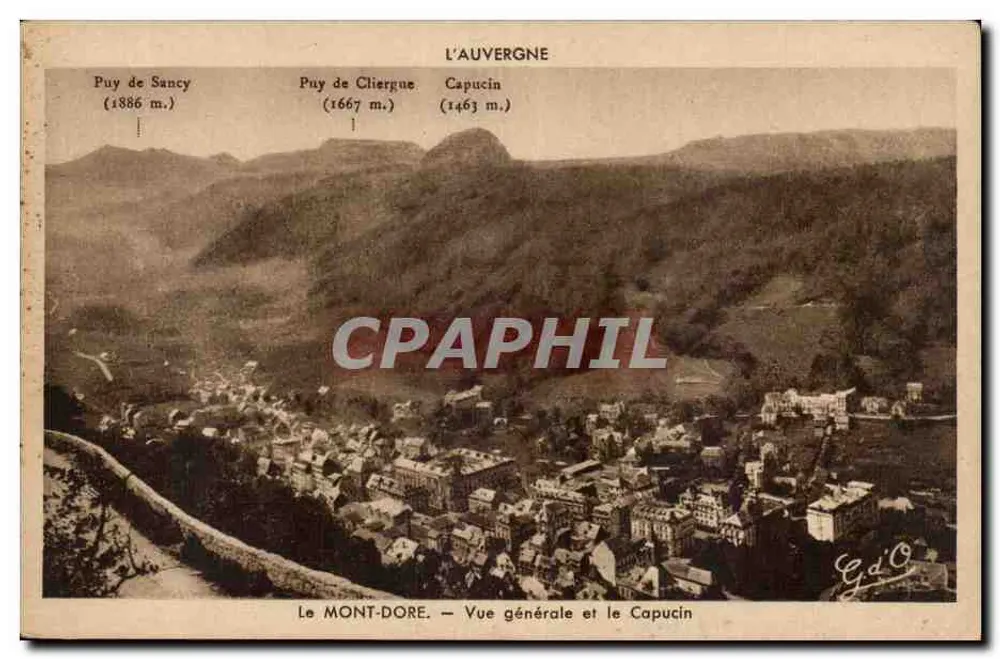 O MONT-DÔRE — Vista geral e o Capucin — Editor G. O. — N° 1412 - Frente
