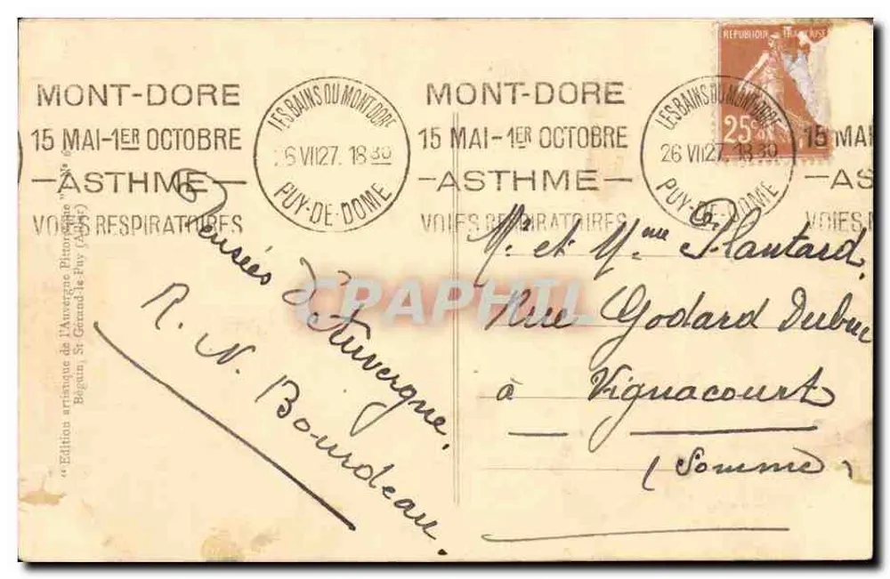 O Lago de Guéry e os Montes Dore — Edição artística da Anvergne Pitoires, Mont-Dore - Verso