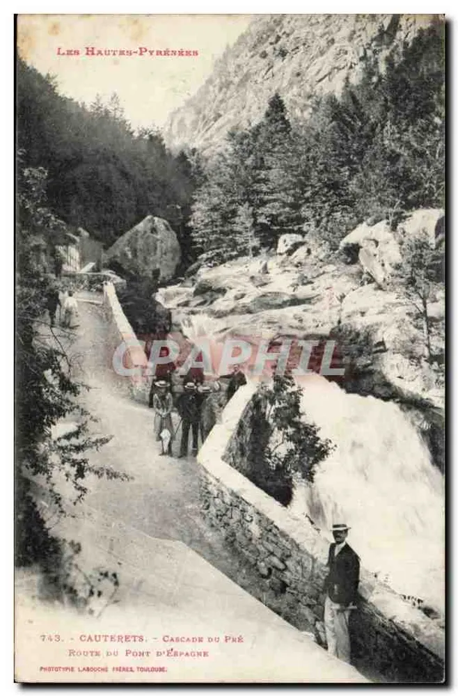 Cauterets - Cascada del Pré - Carretera del Puente de España — Fototipo Laboche Frères Toulouse - Anverso