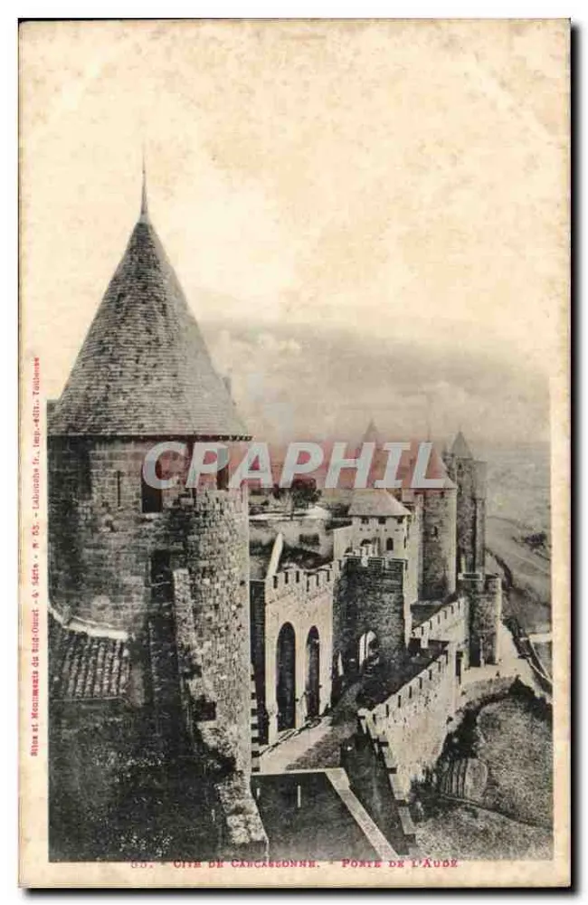 Cidade de Carcassonne — Porta da Aude — Editor Labouche Frères - Frente