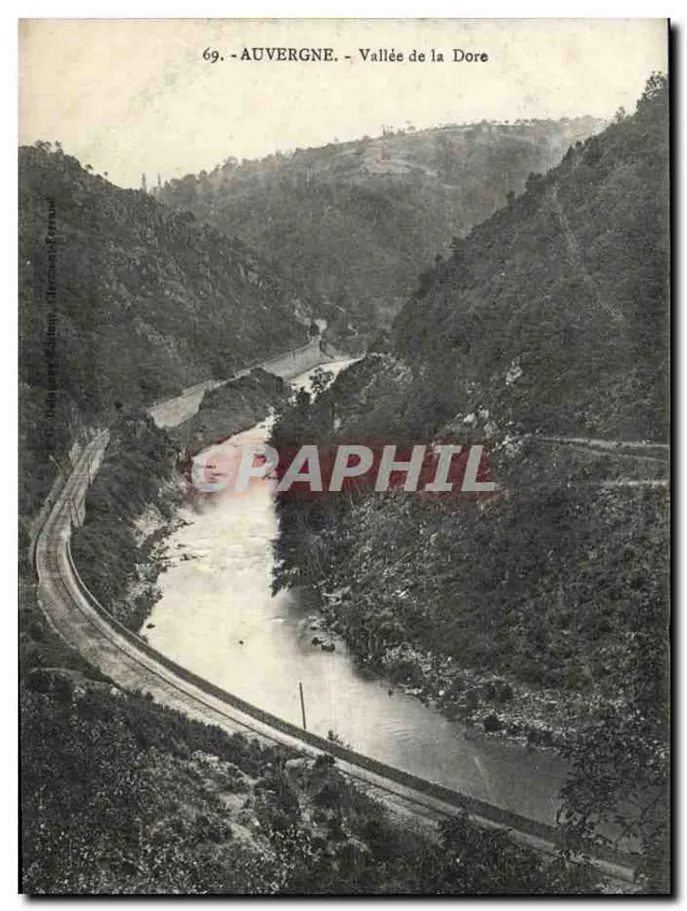 Auvergne - Vale da Dore — vista da rio e da estrada — editor Delignières & Cie, n° 69 - Frente