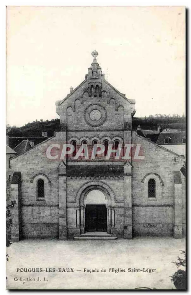 Pouguès-les-Eaux — Fachada da Igreja de São Léger — Coleção J. L. - Frente