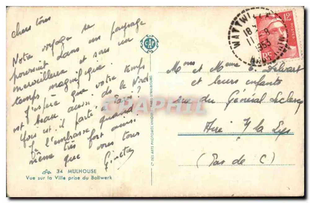 Mulhouse — Blick auf die Stadt vom Bollwerk — Verlag CAP, Nr. 34 - Rückseite