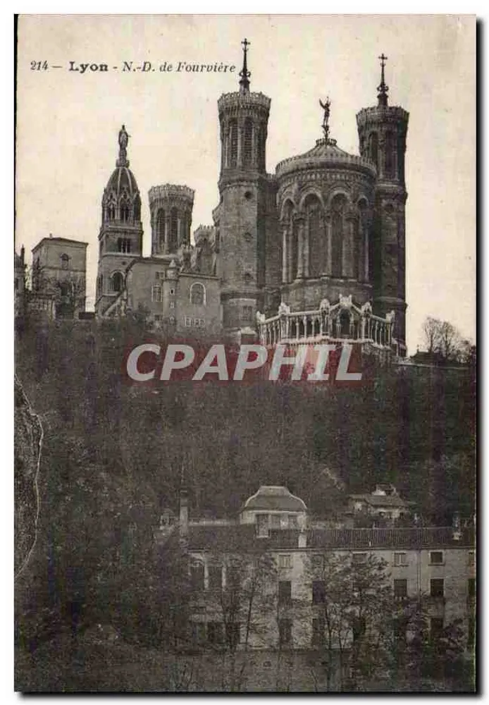 Lyon - N.-D. de Fourvière — vista da basílica com suas torres e seu domo — editor não identificado, n° 214 - Frente