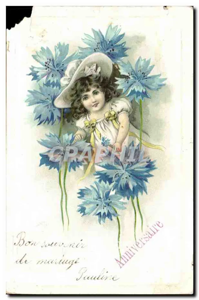 Mädchen umgeben von Mohnblumen — Ein gutes Hochzeitsandenken — Pauline — Verleger nicht sichtbar - Vorderseite