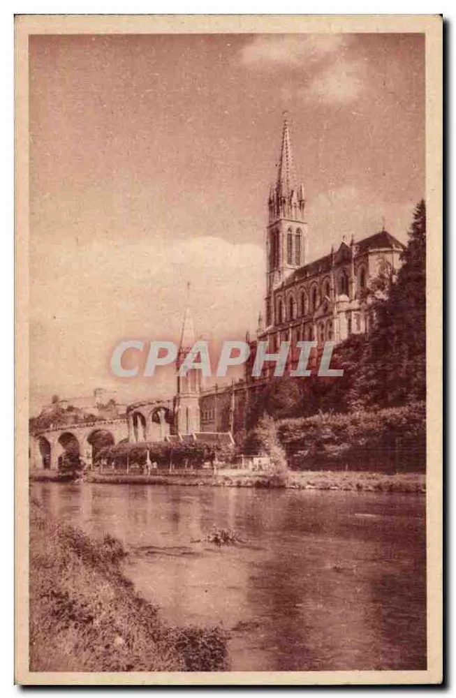 Lourdes — La Basilica e il Gave — Edizione P. Douche, Lourdes - Recto