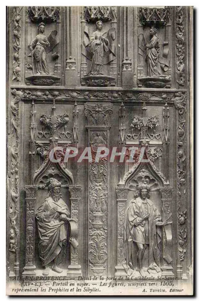 Aix-en-Provence — Detail der Tür der Kathedrale St-Sauveur — Die geschnitzten Figuren um 1505. A. Tavelie, Verleger - Vorderseite