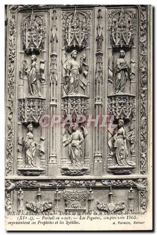 Detail der Tür der Kathedrale Saint-Sauveur — Die Figuren, gemeißelt um 1305 — A. Tavelle, Verlag - Vorderseite