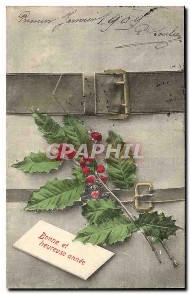Efeustrauch — Weihnachtskarte 1909 — P. Souley - Vorderseite