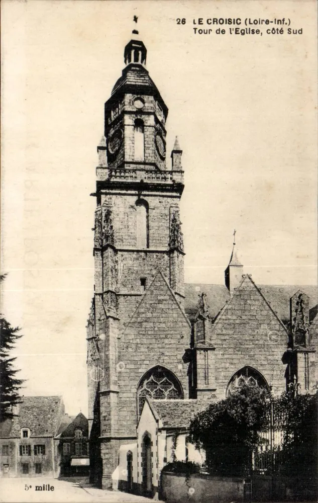 Le Croisic (Loire-Inf.) — Torre da igreja, lado sul — Chapeau, Imp.-Édit., 38, rue Eugène Crioux, Nantes - Frente