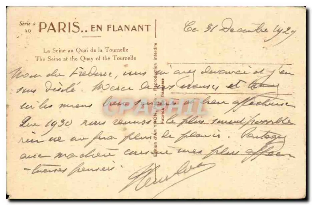 Notre-Dame de Paris — Die Seine am Quai de la Tournelle — Künstlerische Ausgabe Yvon - Rückseite