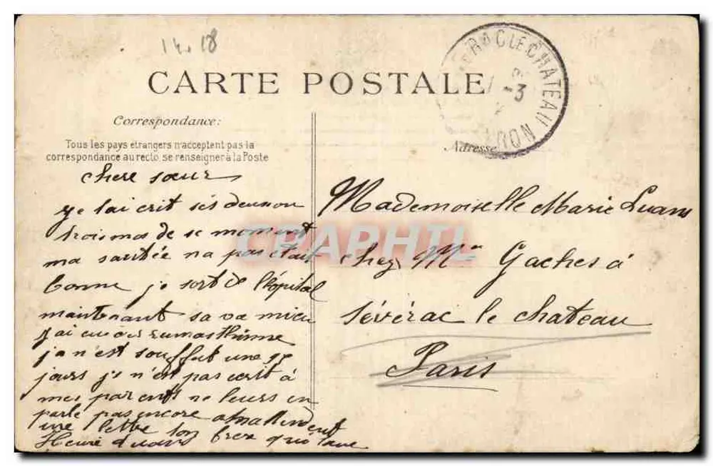 Hôpital Necker — Salle Malgaigne — Chirurgieabteilung — Verlag A.P. n°9 - Rückseite