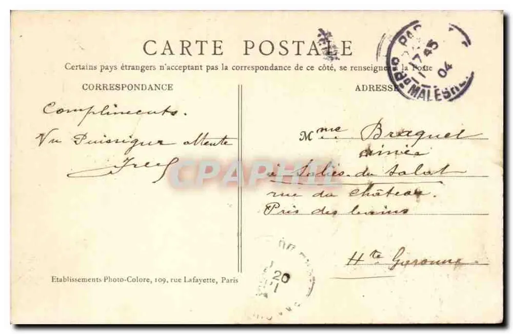 Paris — Ponte Alexandre-III — B.J.C. n°12 - Verso