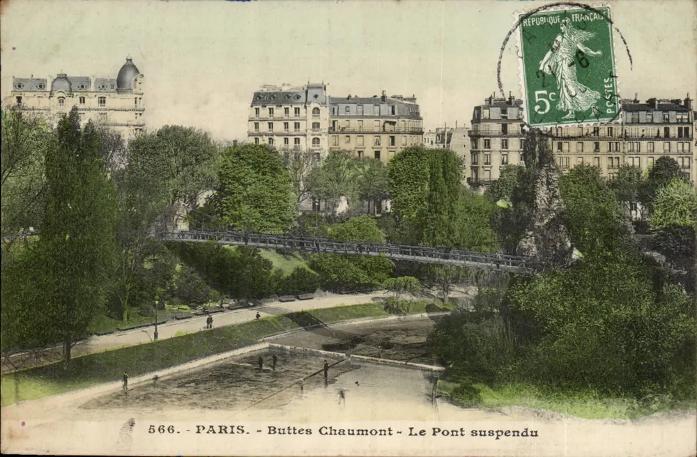 Paris - Buttes Chaumont - O Ponte Suspensa — editor anônimo, n° 566 - Frente
