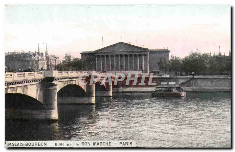 Palais Bourbon — uitzicht op de brug en de rivier de Seine — uitgegeven door Le Bon Marché - Parijs - Voorkant