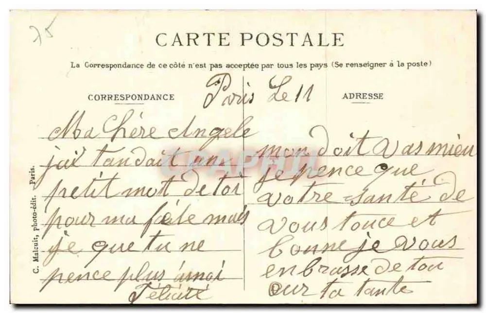 Paris — Lembrete de Paris — C. Malcuit, foto-editora - Verso