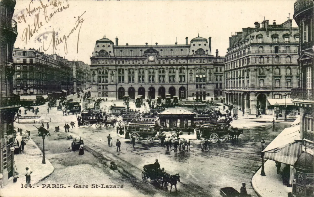 Paris - Estação St-Lazare — vista da estação e da praça — editor anônimo, n° 164 - Frente