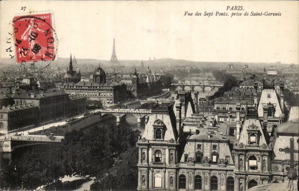 Paris — Ansicht der Sieben Brücken, aufgenommen von Saint-Gervais — Verlag: E. Lévy Photo - Vorderseite