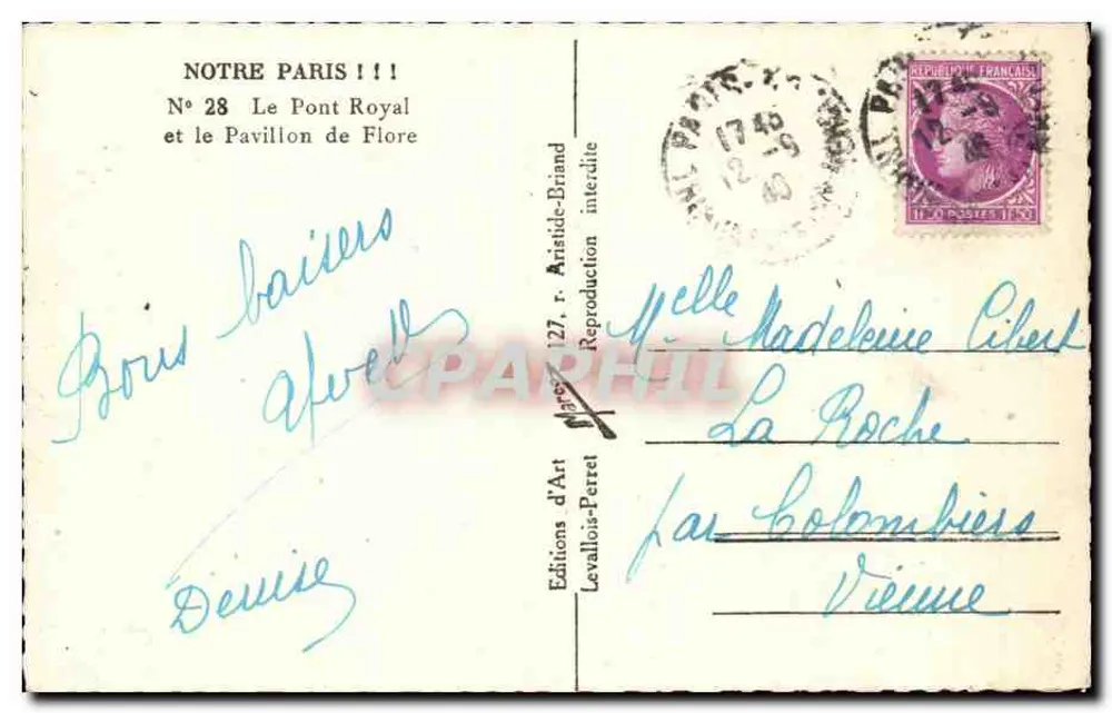 O Ponte Real — O Pavilhão de Flore — Edições d'Art Levallois-Perret, n°28 - Verso