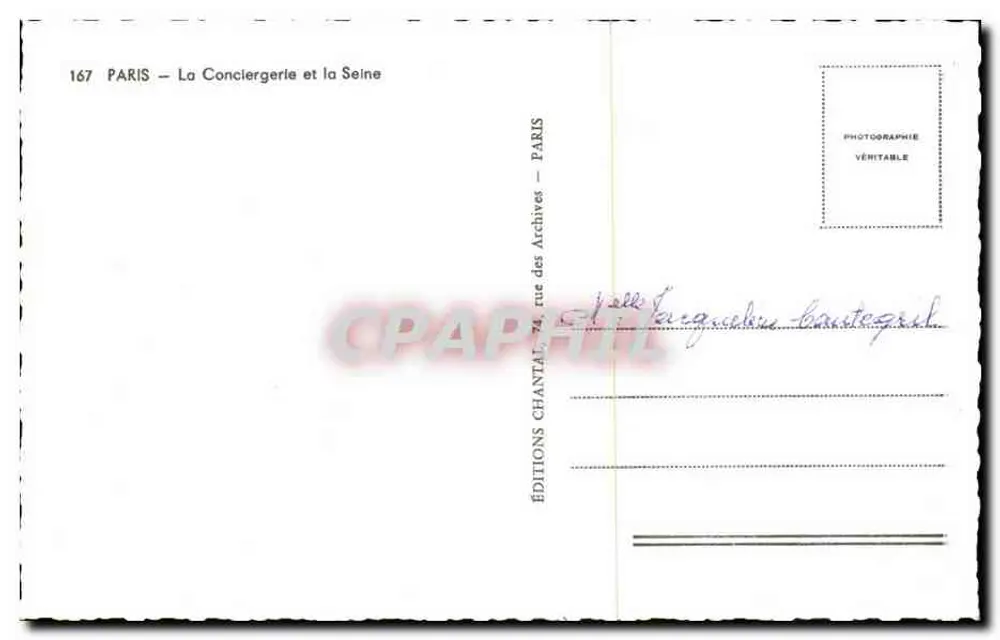 Paris — A Conciergerie e a Sena — Edições Chantal - Verso