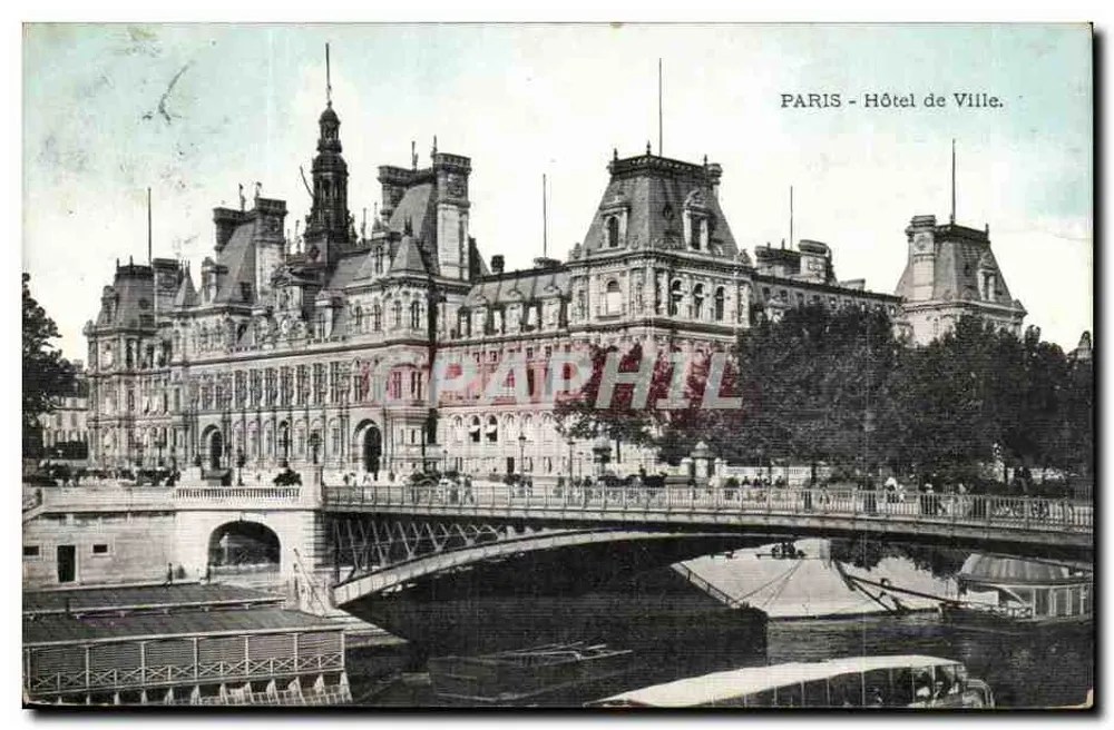 Paris - Hotel de Ville — vista com ponte e Sena — editor desconhecido, número de série não visível - Frente