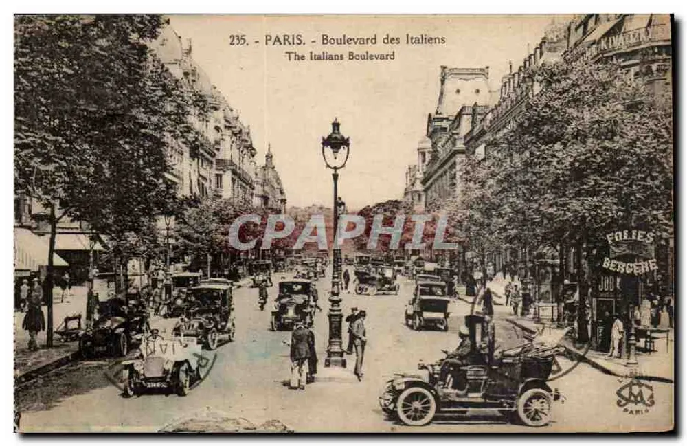 Paris - Boulevard des Italiens — städtische Ansicht mit alten Autos — Verlag F. Jobe, Paris, Nr. 235 - Vorderseite